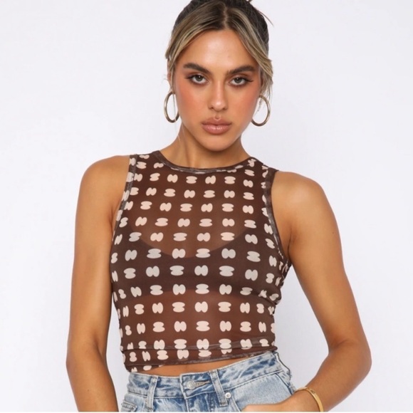 White Fox Boutique Tops - White Fox Boutique Brown and Cream Patterned Cropped Tank